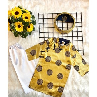 Bộ áo dài gấm thái tuấn - áo dài và quần kích cỡ 8-25kg ko khăn