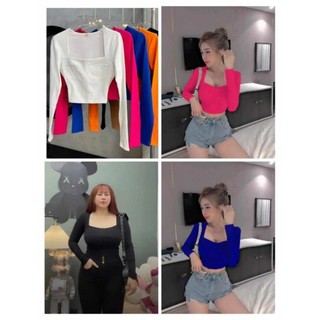 Bigsize 60-90kg#Áo cổ vuông croptop tay dài