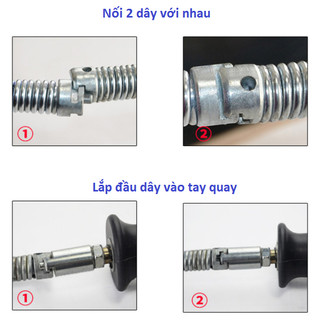 Bộ dây lò xo thông cống 5m phi 16 mm (lò xo LOẠI 1) + 8 phụ kiện