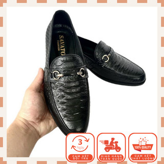Giày lười nam da bò dập vân cá sấu cao cấp dáng công sở mũi tròn