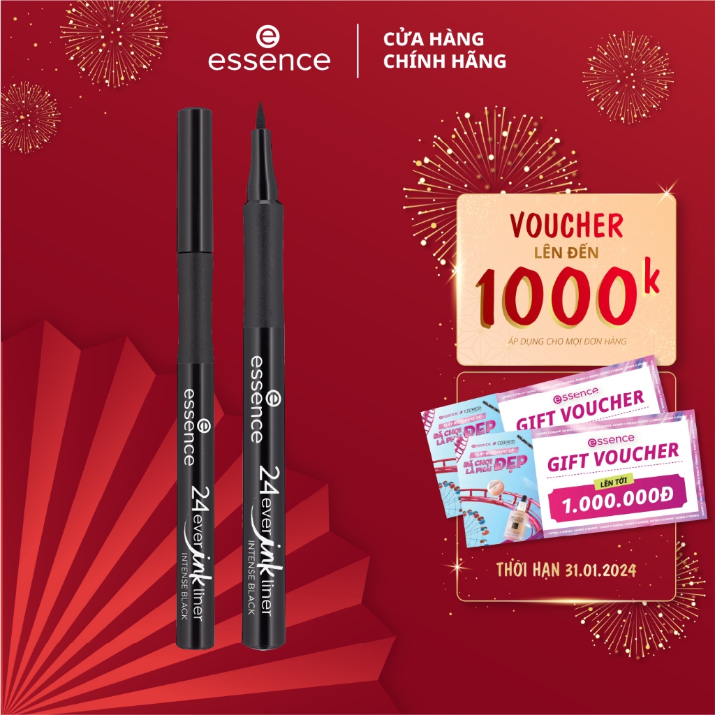 Bút dạ kẻ mắt Essence 24ever Ink Liner 01 Intense Black cho đường kẻ hoàn hảo 24h 1,2ml