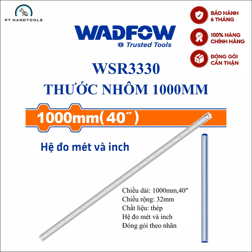 Thước lá thép Wadfow 1000mm HỆ ĐO MÉT VÀ INCH WSR3330 - PT Handtools