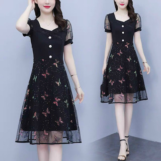 Đầm xoè phối lưới thêu m/l/xl/2xl