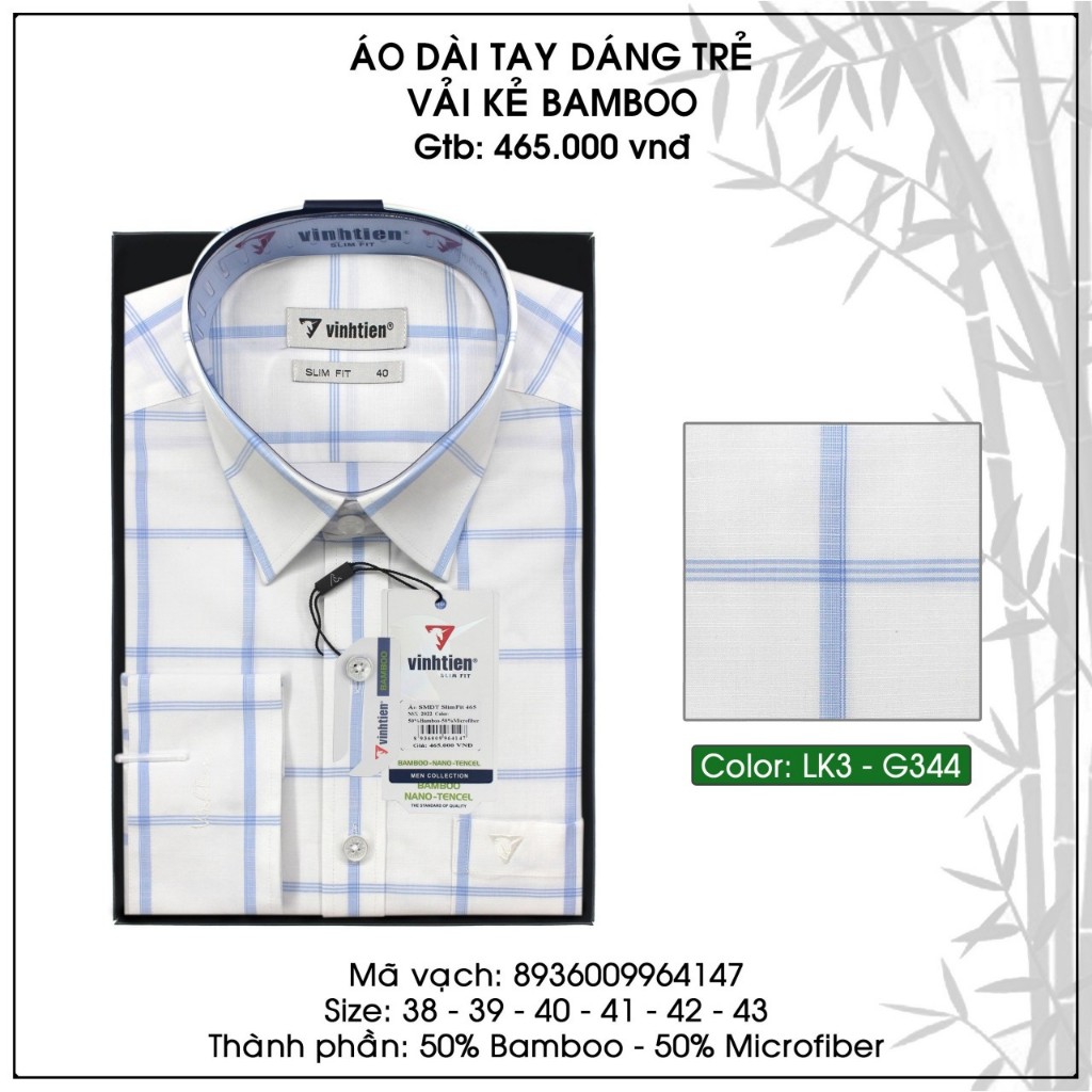 Áo Sơ Mi Dài Tay Bambo Dáng Slimfit Vĩnh Tiến G344 25.1