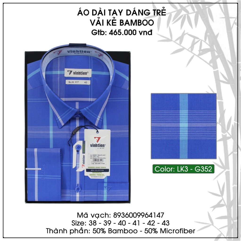 Áo Sơ Mi Dài Tay Bambo Dáng Slimfit Vĩnh Tiến G352