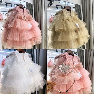   HỎA TỐC   Sẵn 10 -40kg  Váy đầm xoè công chúa thiết kế cho bé gái 3 tầng kim sa tay dài  - Tuna House For Princess 