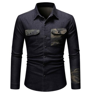 Áo sơ mi nam cao cấp chất vải giả bò phối dằn di cho các chàng phong cách bụi bặm phong trần H67