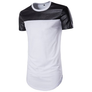 Áo thun nam chất cotton mềm mát phối da lộn cực xịn cực ngầu H69
