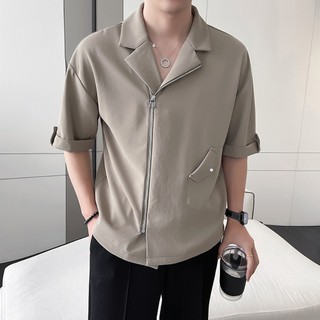 Áo sơ mi nam tay lỡ form rộng khóa kéo cotton cao cấp kiểu dáng Hàn sang chảnh đẳng cấp H76