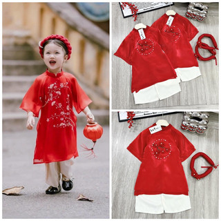 Áo dài cách tân phối hoa 3D, áo dài tết xinh cho bé (M28)