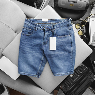 Quần short jean nam xuất khẩu xịn xanh dương sáng co giãn suông dáng