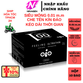 Bao cao su siêu mỏng 001 OiO nhiều gel bôi trơn kéo dài thời gian bcs chống xuất tinh sớm Hộp 10bcs