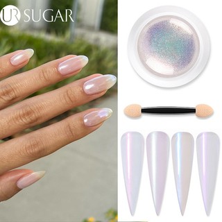 UR SUGAR Bột Tráng Gương Trắng Ánh Trang Trí Móng Tay Thuật Trắng Vogue Với Bàn Chải