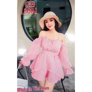 THANH LÝ JUM ĐẦM THIẾT KẾ XỐP VOAN HẠT NỔI CHÉO DÂY CỔ YẾM TRỄ VAI TAY DÀI A17
