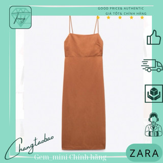 Zara Auth Đầm 2 dây vải lanh váy midi nữ s