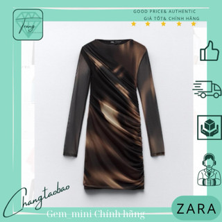 Zara Auth Đầm body tay dài loang M nữ váy lưới