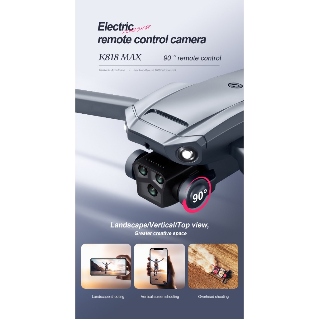 Flycam K818 động cơ không chổi than - 3 camera quay phim chụp ảnh, Plycam điều khiển từ xa có cảm biến va chạm | BigBuy360 - bigbuy360.vn