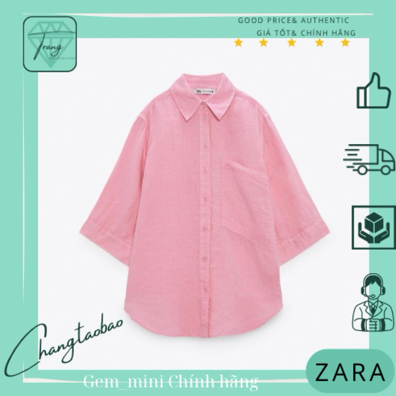 Zara Auth Áo sơmi vải lanh size s màu hồng