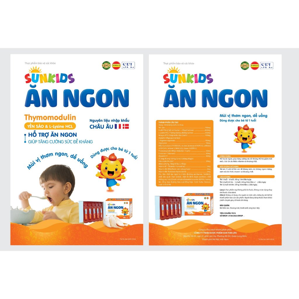 Siro ăn ngon Sunkids hộp 20 ống giúp bé ăn ngon, tăng đề kháng, mùi vị thơm ngon, dễ uống