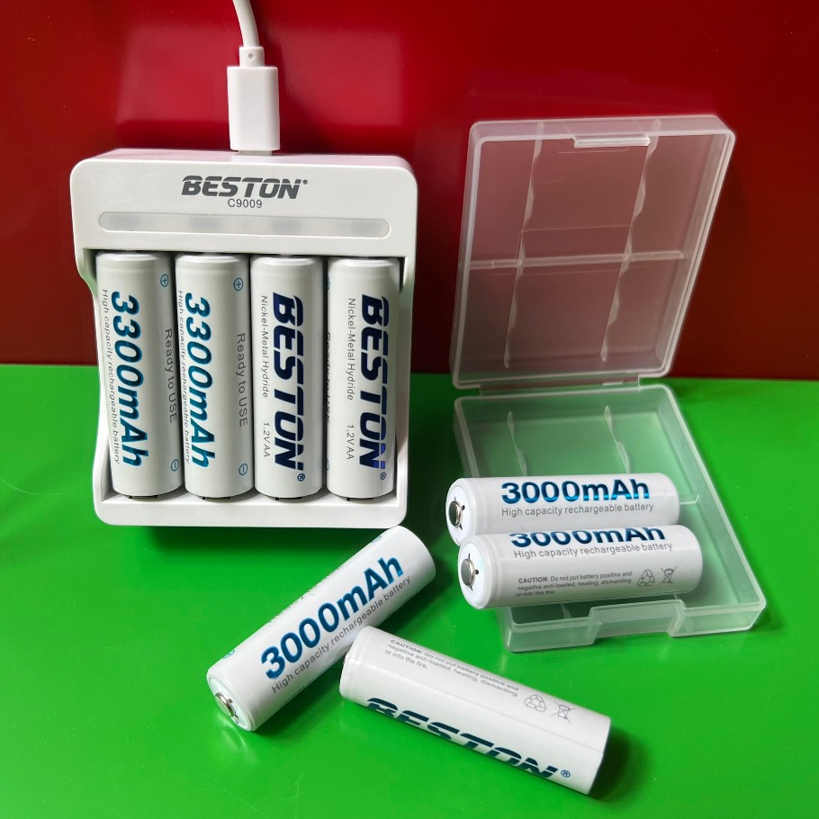 Hộp 4 viên Pin sạc AA , AAA 3300mah NIMH , Máy sạc pin Beston chính hãng, pin sạc tiểu , pin sạc đũa giá siêu tốt