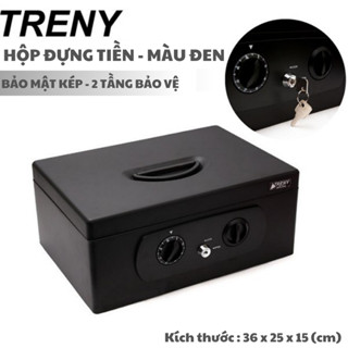 TRENY - Hộp đựng tiền bằng sắt - MÀU ĐEN, hộp đựng tiền tiết kiệm, hộp đựng tiền thu ngân, hộp đựng tiền, két sắt mini