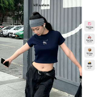 Áo croptop Killsystem KYO tay ngắn hình in chữ K chất thun co giãn