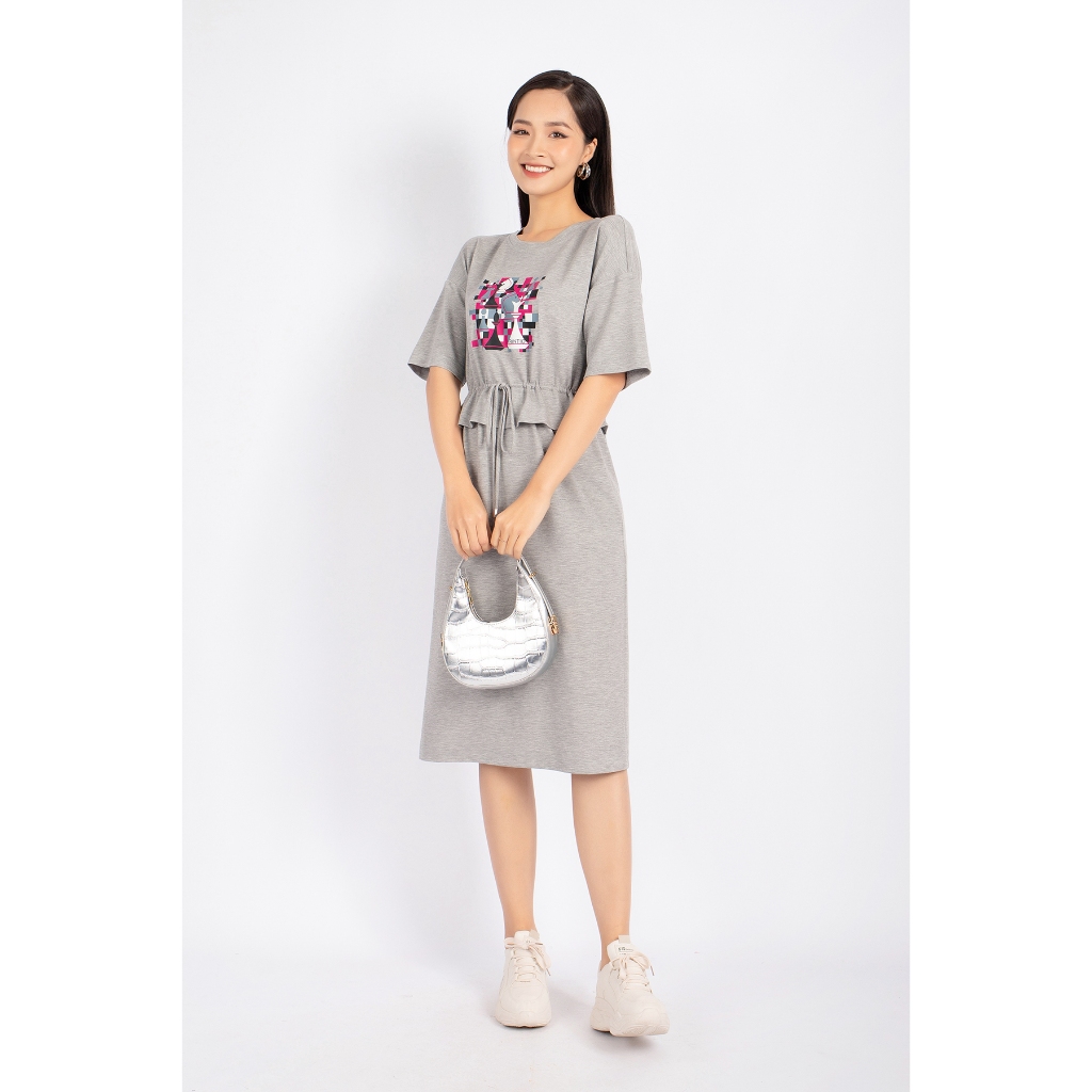 FDD1100 - Đầm thun dạo phố vải cotton dáng suông eo peplum rút dây tạo kiểu phối hình in trang trí - PANTIO
