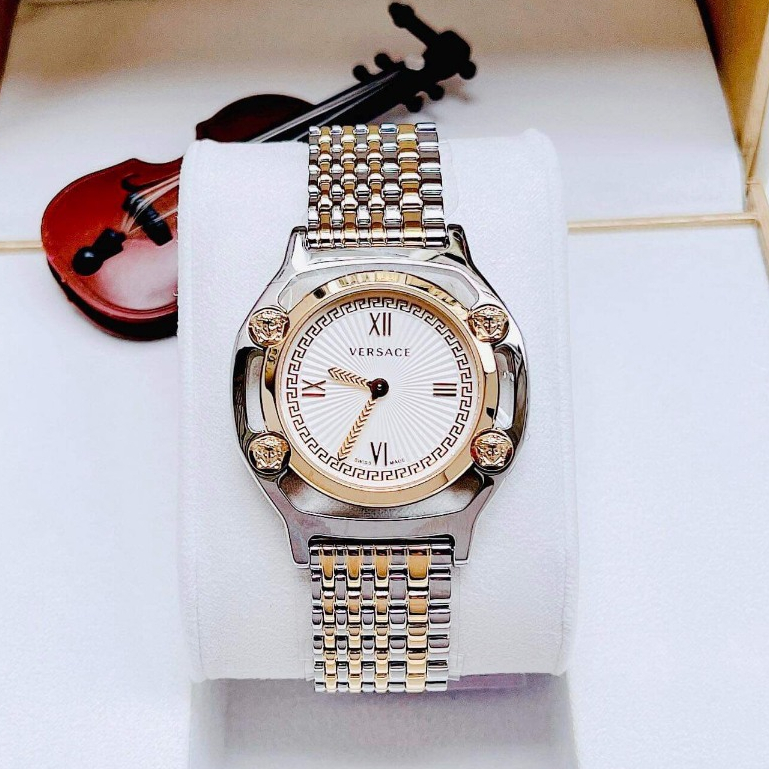 Đồng hồ chính hãng nữ Versace Medusa Frame White Dial Two Tone - Máy pin Thụy Sĩ - Kính Sapphire