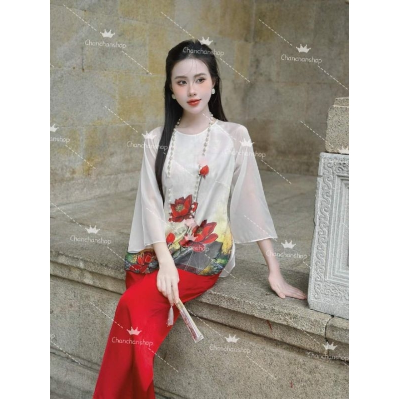 Pháp phục đi chùa voan tơ 2 lớp lụa