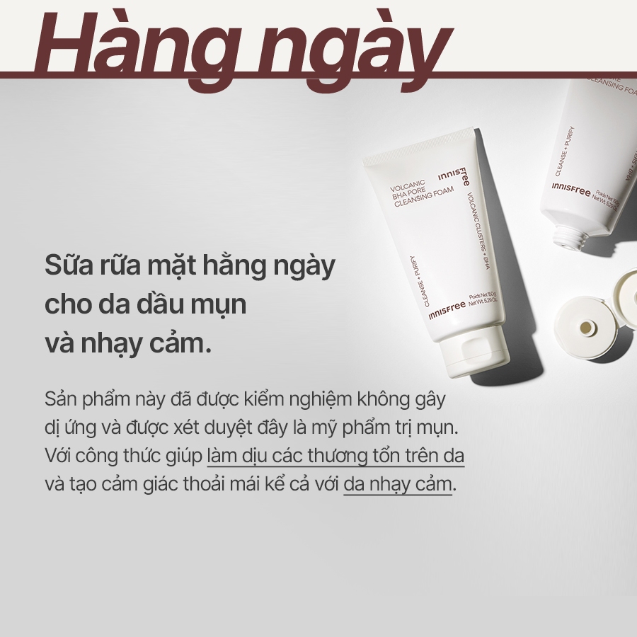 Bộ 2 Sữa rửa mặt se khít lỗ chân lông và giảm dầu nhờn Innisfree Volcanic Pore BHA Cleansing Foam 150g (NEW 2023)