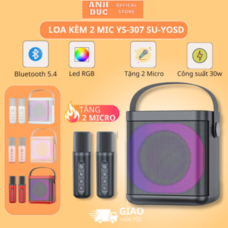 Loa Bluetooth Karaoke YS-307 SU-YOSD Kèm 2 Mic Không Dây, Âm Thanh Sống Động, Thiết Kế Led RGB Cực Đẹp, Bass Cực Căng