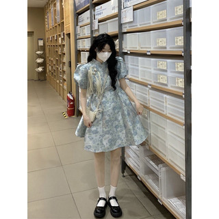 Hion store - đầm bbd gấm hoa xanh