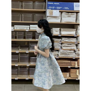 Hion Store - Đầm BBD gấm hoa xanh