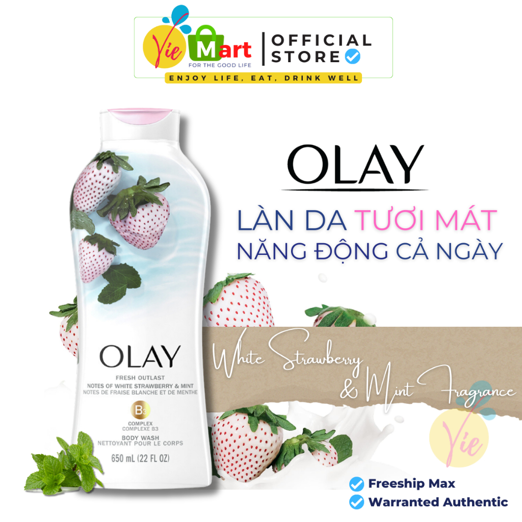 Sữa tắm Olay - Cấp ẩm và dưỡng trắng mịn màng tươi mát - Made in USA