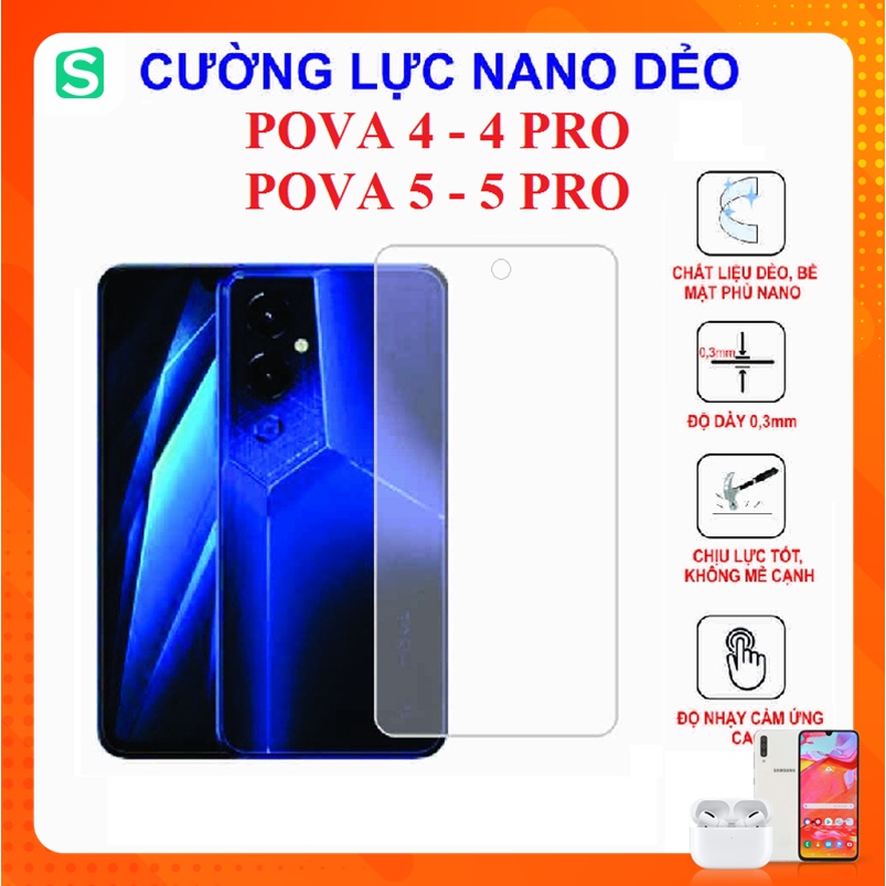 Cường Lực Dẻo Nano Tecno Pova 4 Pova 4 Pro Pova 5 Pova 5 Pro trong suốt FULL MÀN 98% Màn hình