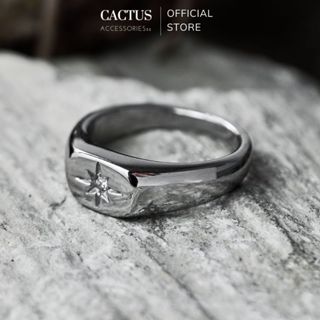 Nhẫn signet trơn basic khắc hình ngôi sao đính đá, thép titan không gỉ - Cactus Accessoriess