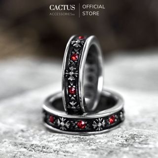 Nhẫn Titan Không Gỉ Cactus Accessories Đính Đá Đỏ Chrome Hearts Cá Tính Phong Cách Trang Sức Unisex