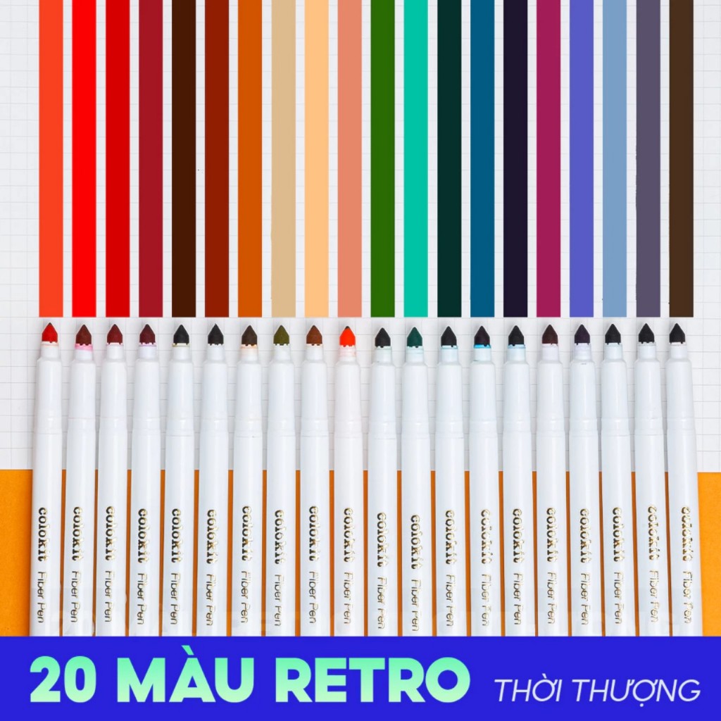 Bút lông 20 màu Fiber Pen Retro TL Colokit SWM-C009 - màu rửa được - viết nét thanh nét đậm