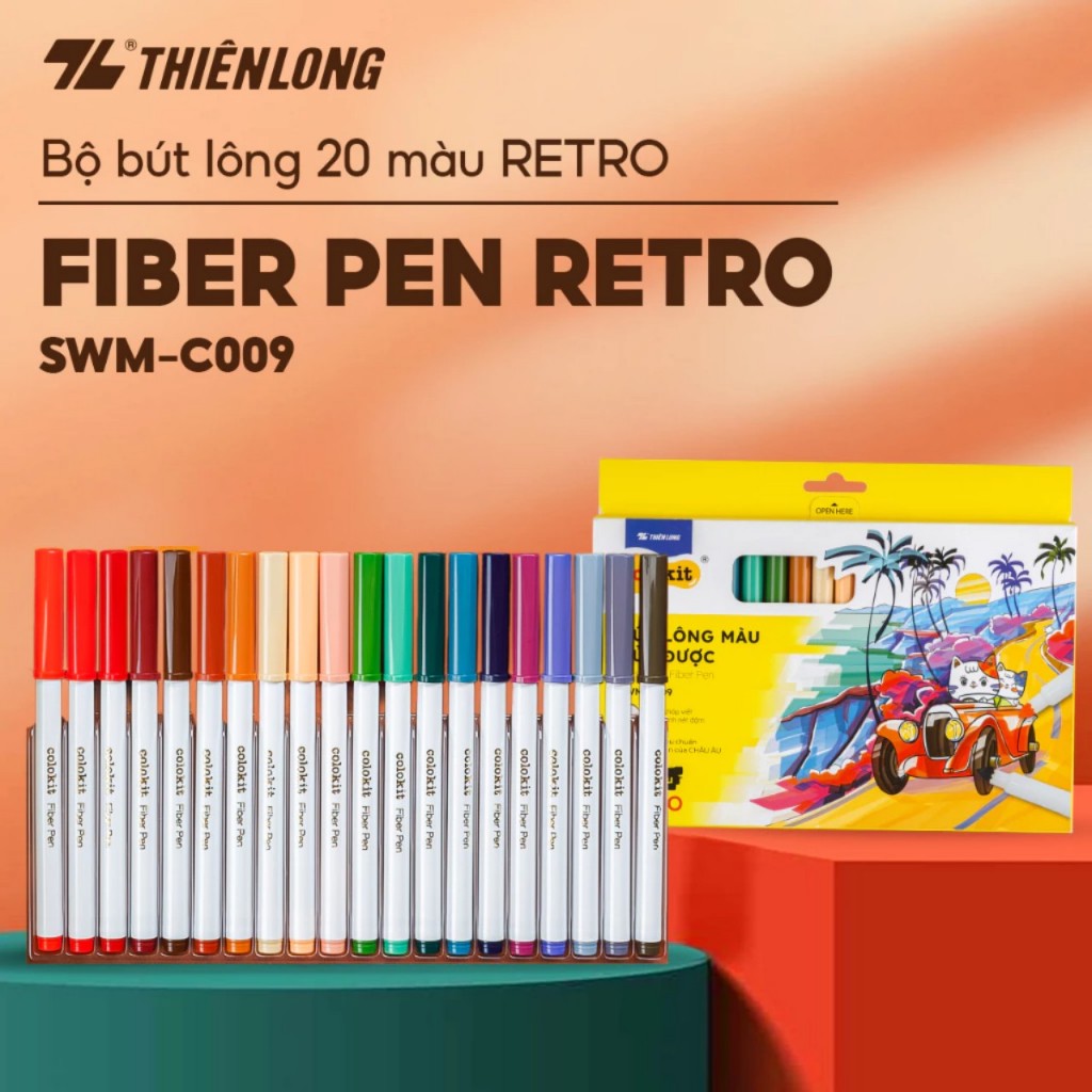 Bút lông 20 màu Fiber Pen Retro TL Colokit SWM-C009 - màu rửa được - viết nét thanh nét đậm