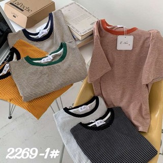 Áo thun nữ tay ngắn cổ tròn kẻ sọc ngang hàng Quảng Châu chất cotton, áo phông baby tee mùa hè hàn quốc 2269-1