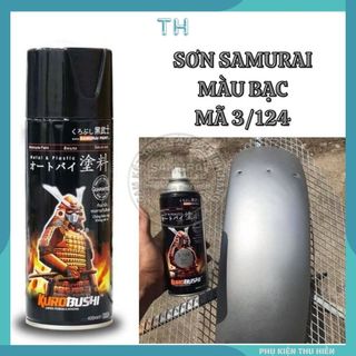 Sơn Xịt Samurai chuyên dùng cho xe máy màu bạc 3/124 chống cháy, chống rạn nứt, vòi xịt chống chảy