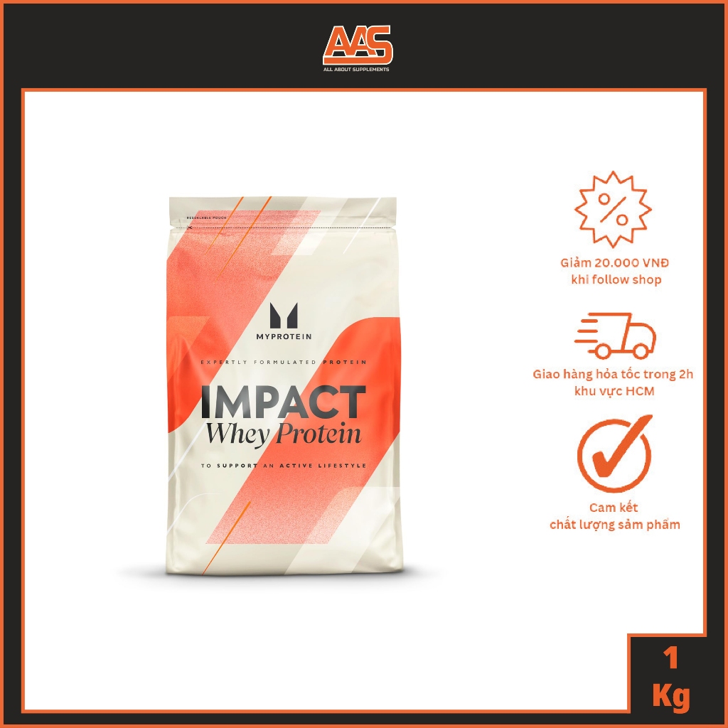 Sữa bột tăng cơ IMPACT WHEY PROTEIN 1KG (2.2Lbs) - 40 lần dùng từ Myprotein