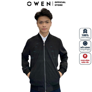 Áo Khoác Bomber Nam Owen JK220712 Jacket Dáng suông Bo Cổ Tay Và Gấu Màu Kẻ Xám Đậm Vải Polyester Cao Cấp