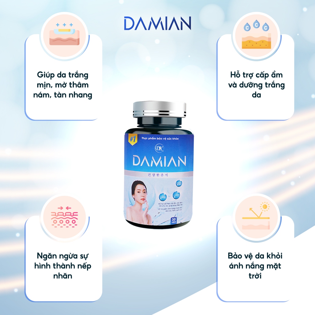 [Mua 4 Tặng 4] Viên uống Damian trắng da, mờ thâm nám, dưỡng trắng chỉ sau 30 ngày