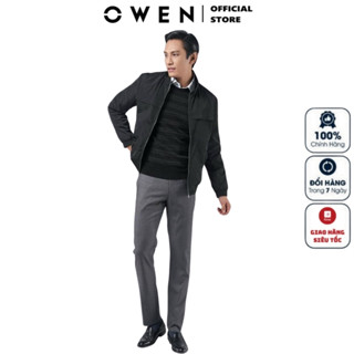 Áo Khoác Gió Nam 2 Lớp Owen JK220708 Jacket Dáng Suông Cổ Đứng Bo Tay và Gấu Màu Đen Trơn Vải Polyester Cao Cấp