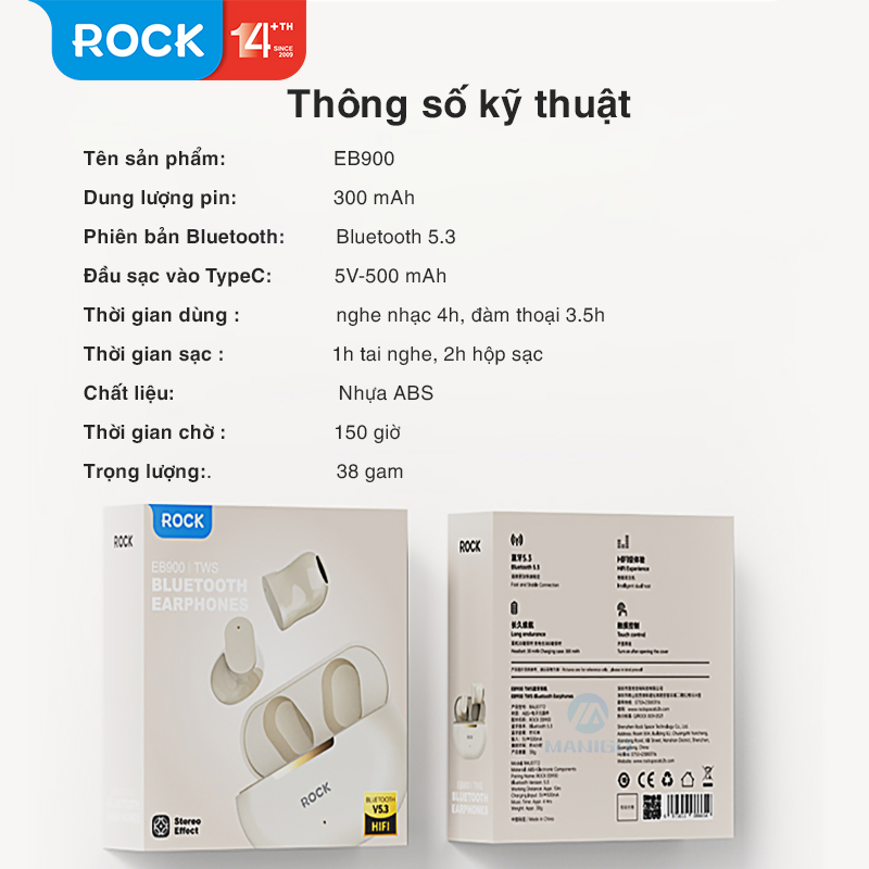 Tai nghe bluetooth không dây nhét tai Rockspace EB900 TWS có mic hàng chính hãng bảo hành 12 tháng | BigBuy360 - bigbuy360.vn