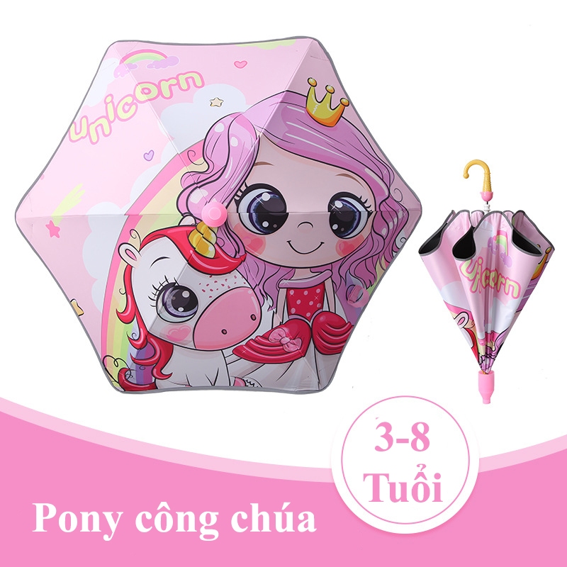 Ô Dù Cán Dài Tặng Kèm Còi Có Viền Phản Quang Bo Góc An Toàn Cho Bé Gái Và Bé Trai, Ô Dù Cao Cấp Siêu Nhẹ