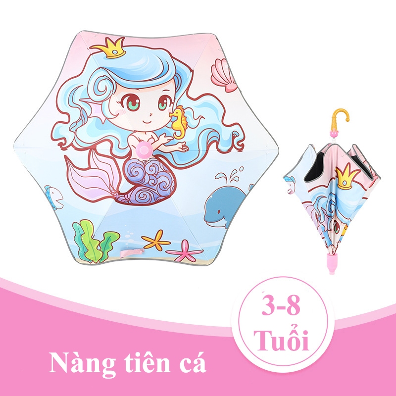 Ô Dù Cán Dài Tặng Kèm Còi Có Viền Phản Quang Bo Góc An Toàn Cho Bé Gái Và Bé Trai, Ô Dù Cao Cấp Siêu Nhẹ