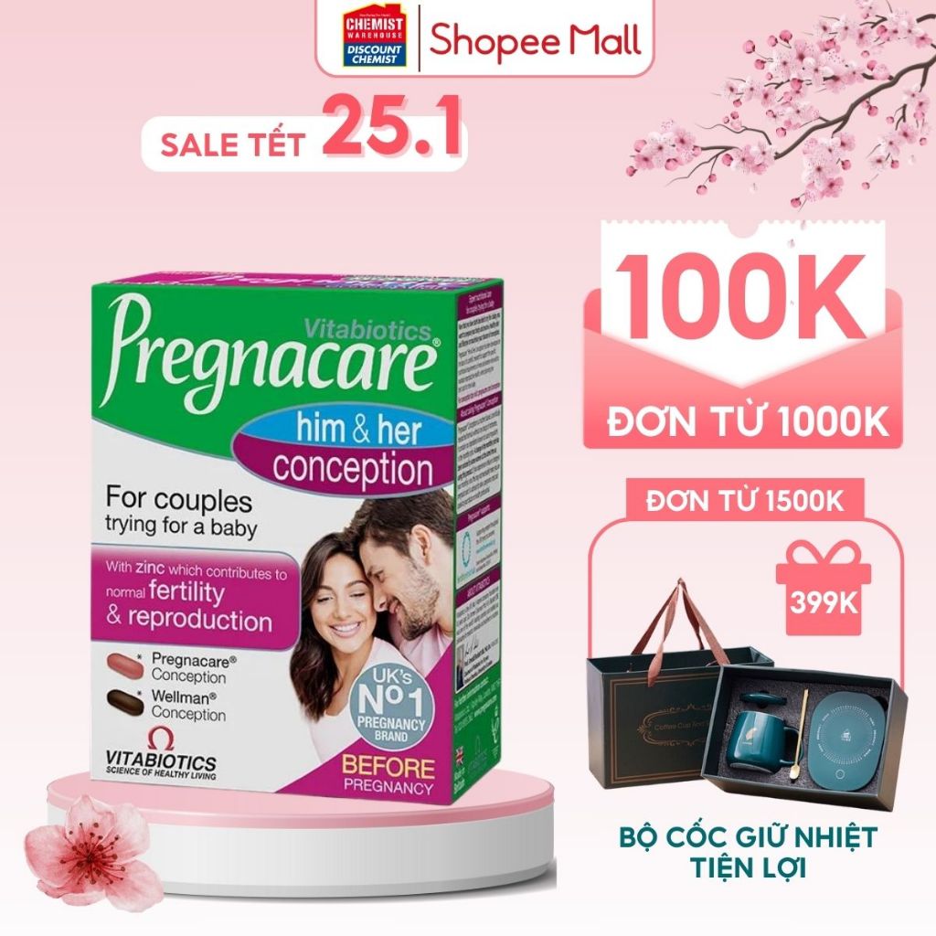 Viên uống tăng khả năng thụ thai, bổ trứng cho vợ và chồng Pregnacare Him and her Vitabiotics 60 viên