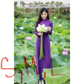 Xả Áo dài tím Huế dài tay 2 tà lụa Nhật